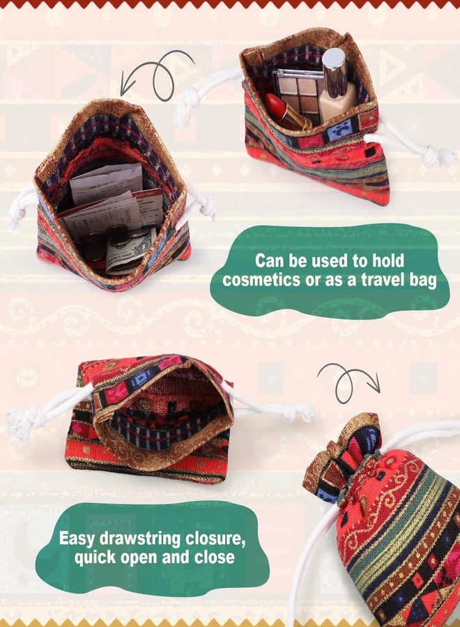 Wesnoy 60 Pack Egyptian Style Small Drawstring Gift Bag, 3.5 x 2.8'' Brocade Cotton Aztec Print Mini Jewelry Pouches Cloth Bags for Coins Candy Sachet Wedding Party Favors Accessories - Image 4