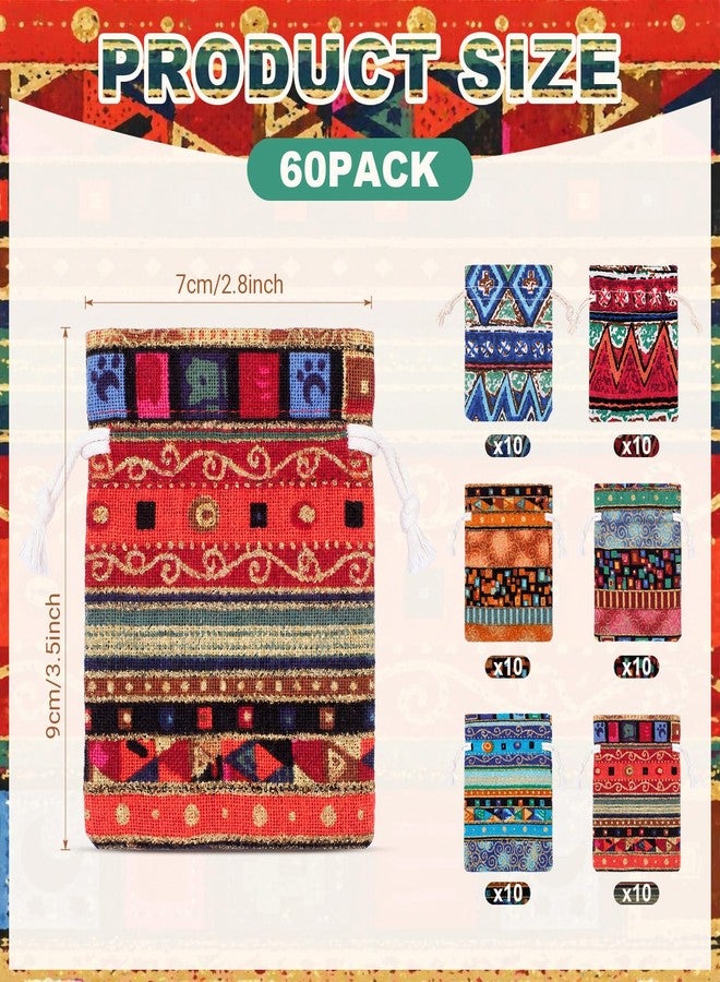 Wesnoy 60 Pack Egyptian Style Small Drawstring Gift Bag, 3.5 x 2.8'' Brocade Cotton Aztec Print Mini Jewelry Pouches Cloth Bags for Coins Candy Sachet Wedding Party Favors Accessories - Image 2