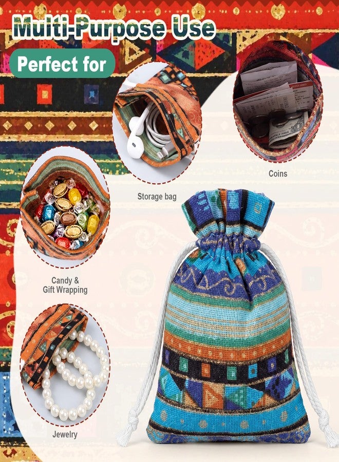 Wesnoy 60 Pack Egyptian Style Small Drawstring Gift Bag, 3.5 x 2.8'' Brocade Cotton Aztec Print Mini Jewelry Pouches Cloth Bags for Coins Candy Sachet Wedding Party Favors Accessories - Image 3