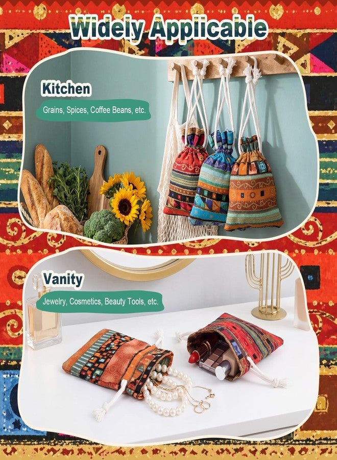 Wesnoy 60 Pack Egyptian Style Small Drawstring Gift Bag, 3.5 x 2.8'' Brocade Cotton Aztec Print Mini Jewelry Pouches Cloth Bags for Coins Candy Sachet Wedding Party Favors Accessories - Image 5