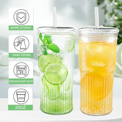Luiaiog Glass Cups with Lids and Glass Straws, High Borosilicate 20OZ Tumblers (2Pcs) for Coffee, Tea, Juice, Smoothies, Hot/Cold Drinks at Home, Office - Image 2