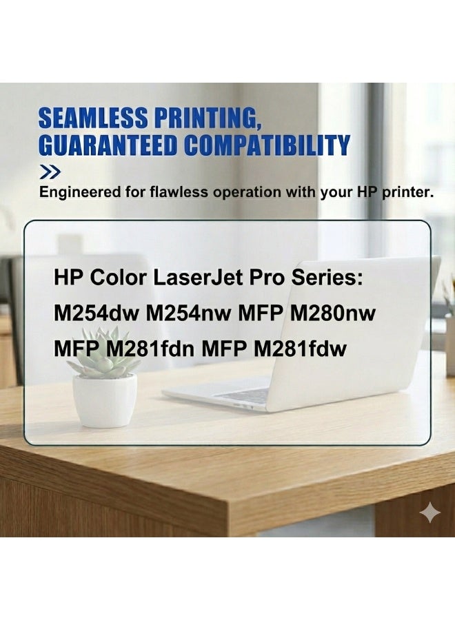 4 عبوات من خراطيش الحبر المتوافقة عالية الإنتاجية لاستبدال خراطيش HP 203X CF540X CF541X CF542X CF543X تعمل مع طابعات HP Color LaserJet Pro M254dw MFP M281fdw M281fdn M280nw - (أسود سماوي أصفر أرجواني) - Image 2