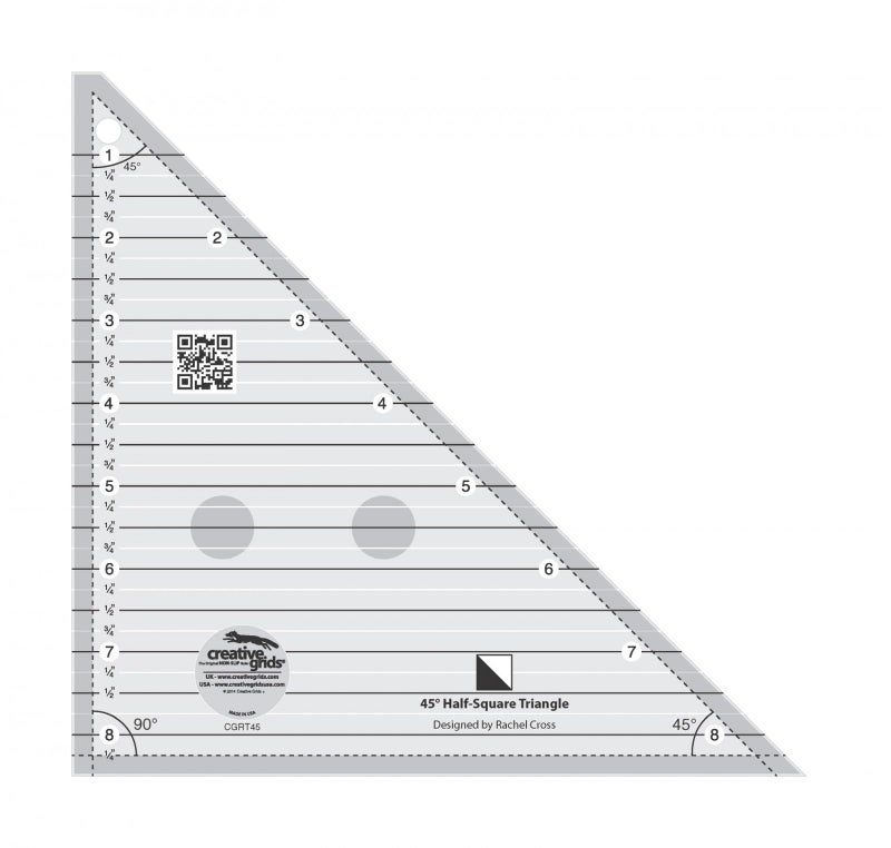 Creative Grids 45 Degree Half-Square Triangle 8-1/2in Quilt Ruler – CGRT45 – Made in USA, 8-1/2in x 9in, Non-Slip Grip Acrylic Quilting, Sewing, Crafting, Patchwork Ruler & Template - Image 5