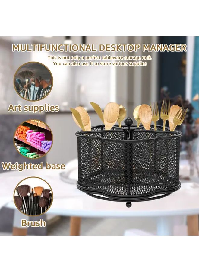 منظم مكتب دوار 5 أقسام أسود شبكي 360 درجة لأدوات المطبخ والأساسيات المكتبية - Image 4
