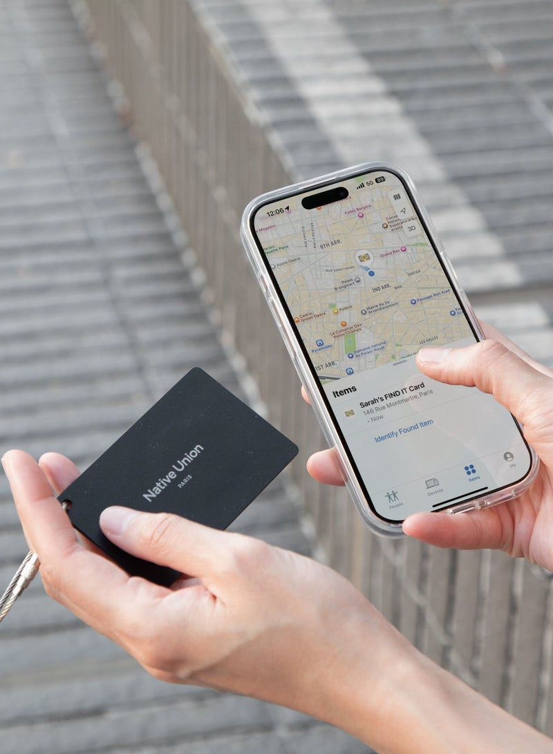 ناتيف يونيون بطاقة فايند إت | جهاز تتبع آبل فايند ماي، نحيف للغاية، أساسي للسفر، تنبيه في الوقت الحقيقي، مدى طويل 50م، شحن لاسلكي يصل إلى 6 أشهر، يعمل مع آيفون وآيباد - أسود - Image 2