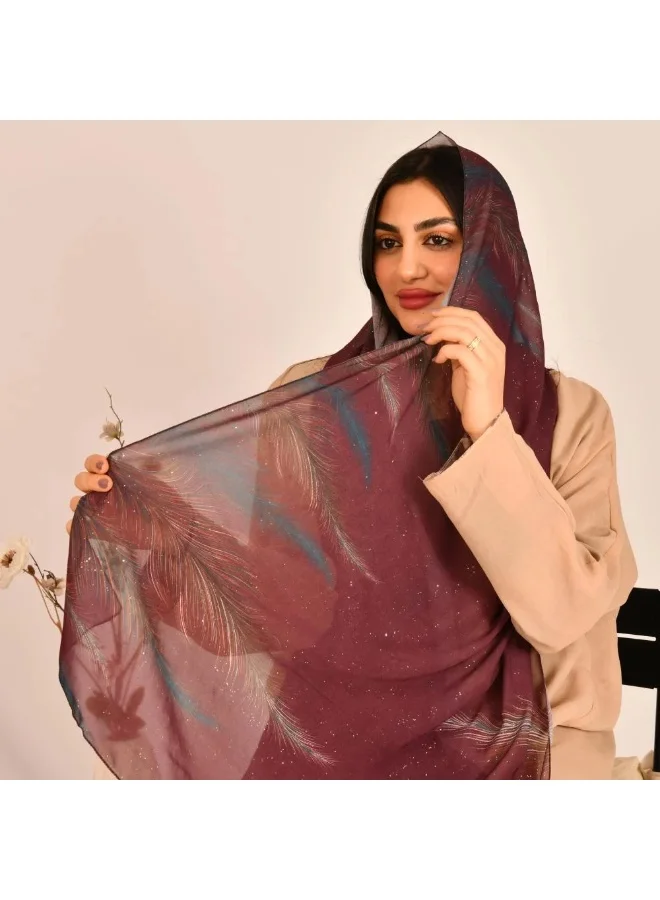 عبايات لمحة طرحه باللون العنابي برسومات سعفية