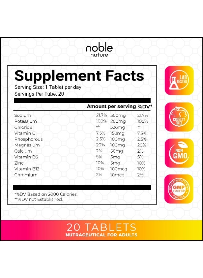 noble nature Electrolyte 40 Effervescent Tablets - With Sodium, Potassium, Magnesium, Calcium, Vitamin C, B6, B12, & Zinc - Sugar-Free, Vegan, Keto-Friendly - Passionfruit Guava Flavour - Image 2