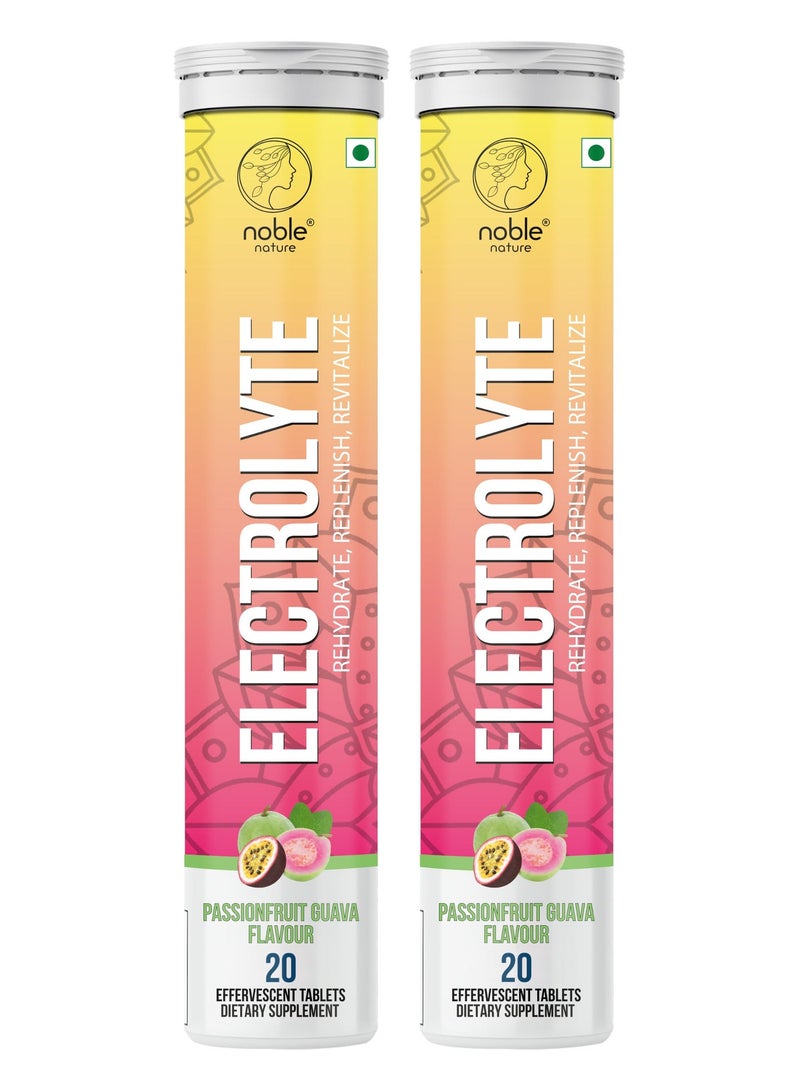 noble nature Electrolyte 40 Effervescent Tablets - With Sodium, Potassium, Magnesium, Calcium, Vitamin C, B6, B12, & Zinc - Sugar-Free, Vegan, Keto-Friendly - Passionfruit Guava Flavour - Image 1