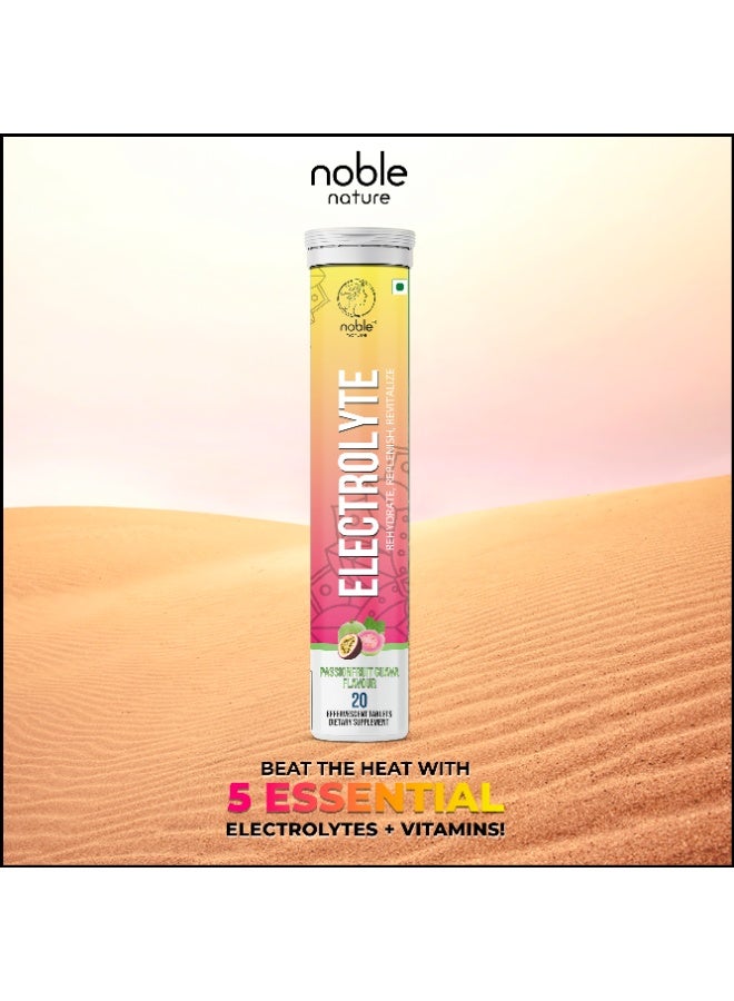 noble nature Electrolyte 40 Effervescent Tablets - With Sodium, Potassium, Magnesium, Calcium, Vitamin C, B6, B12, & Zinc - Sugar-Free, Vegan, Keto-Friendly - Passionfruit Guava Flavour - Image 3