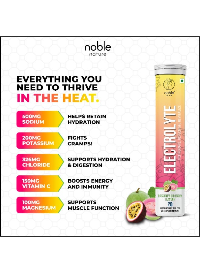 noble nature Electrolyte 40 Effervescent Tablets - With Sodium, Potassium, Magnesium, Calcium, Vitamin C, B6, B12, & Zinc - Sugar-Free, Vegan, Keto-Friendly - Passionfruit Guava Flavour - Image 5