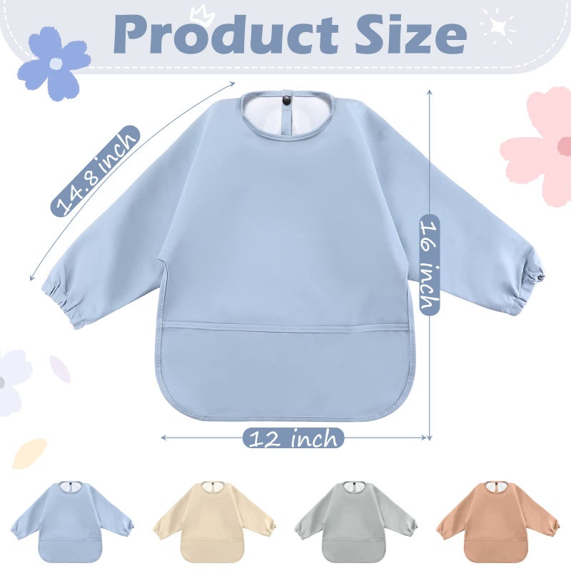 JaGely 4 Pack Long Sleeve Bibs Baby Smock Waterproof Sleeved Bids with Food Catcher for Baby Eating Feeding Ages 6-36 Months(Soft Color) - Image 2
