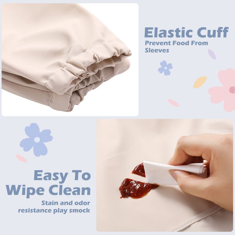 JaGely 4 Pack Long Sleeve Bibs Baby Smock Waterproof Sleeved Bids with Food Catcher for Baby Eating Feeding Ages 6-36 Months(Soft Color) - Image 3