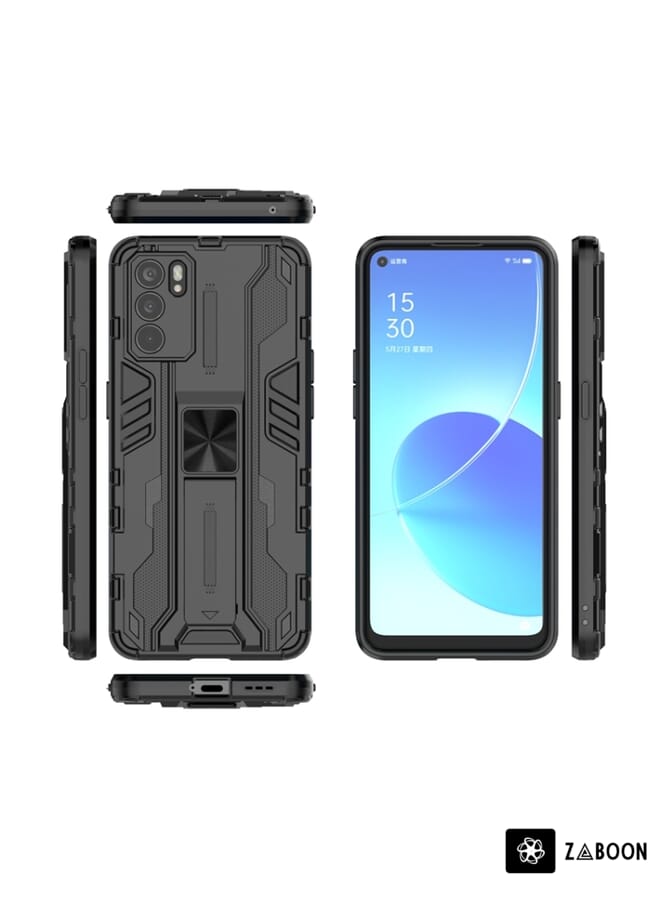 جرين تايجر لجهاز OPPO Reno6 5G Supersonic PC + حافظة واقية مقاومة للصدمات من مادة TPU مع حامل (أسود) - Image 5