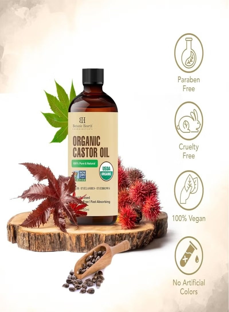بوتانيك هيرث زيت الخور النباتي | معتمد من وزارة الخارجية الأمريكية العضوي | 100٪ نقي و خالي من الهكسان | ضغط بارد | نمو الرموش والحابب والشعر | مع فرشاة الحابب والرمش - Image 3