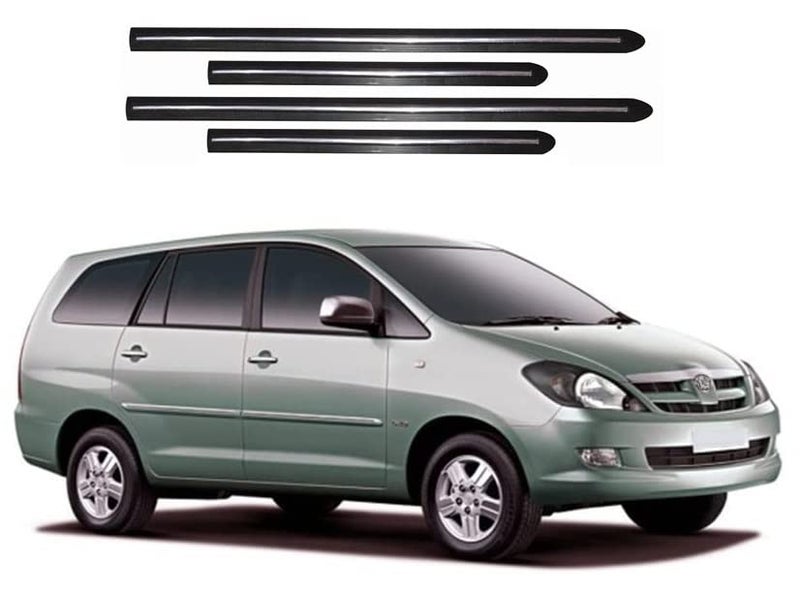 DDSONS حواف جانبية للسيارة باللون الأسود مع شريط كروم واحد مناسب لتويوتا إنوفا النوع - 1 (2004-2007) - Image 1