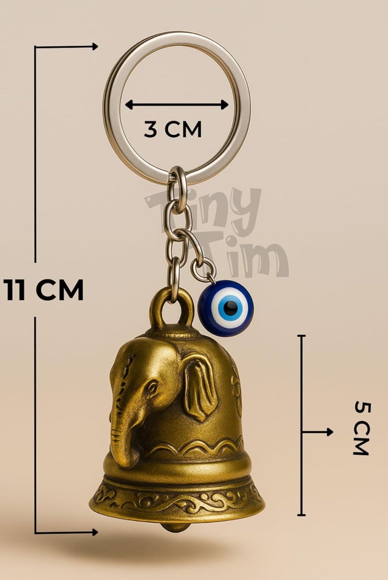 Tiny Tim Store Guardian Bell with Evil Eye Charm – Protective Motorcycle & Car Accessory – Tibetan-Inspired Design – Wards Off Negative Energy – Ideal Gift for Bikers & Travelers - Image 2