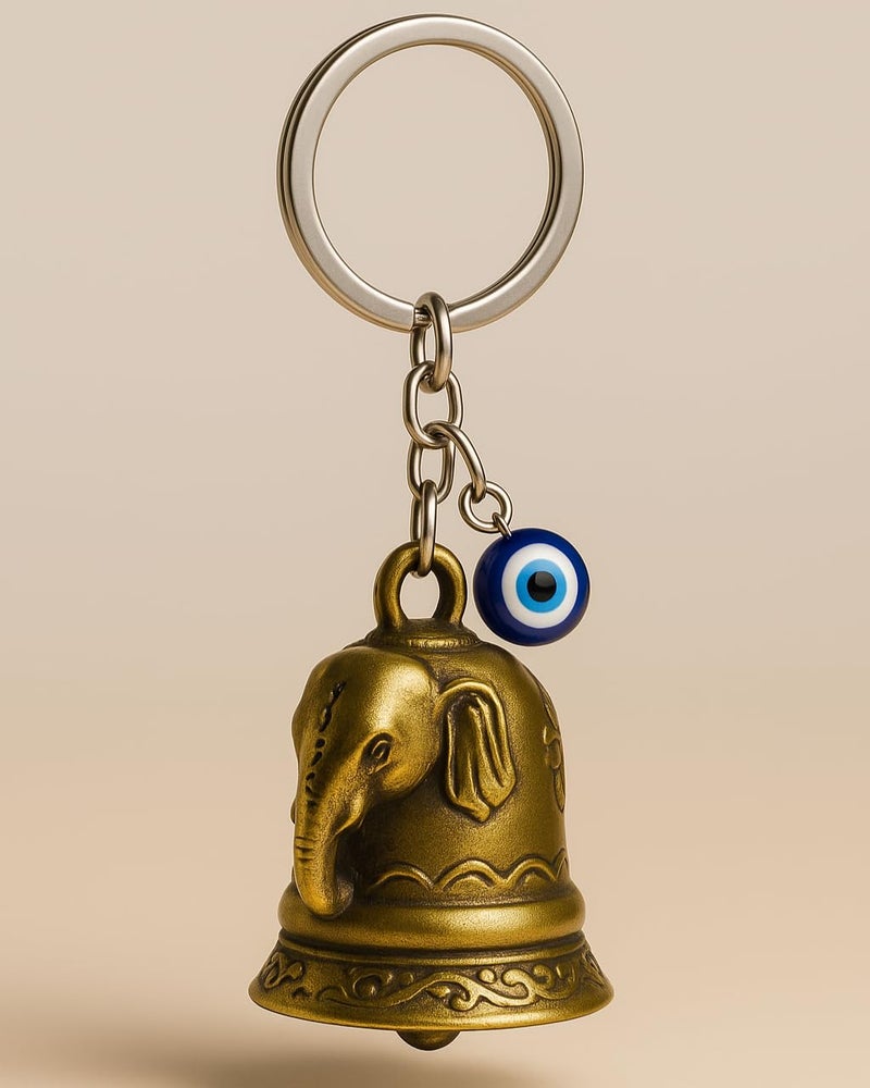 Tiny Tim Store Guardian Bell with Evil Eye Charm – Protective Motorcycle & Car Accessory – Tibetan-Inspired Design – Wards Off Negative Energy – Ideal Gift for Bikers & Travelers - Image 1