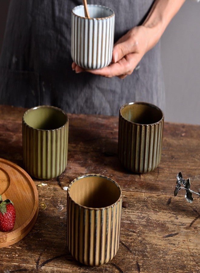 LILITURF Vintage Ceramic Mug, Japanese Tea Cup 6oz Striped Cup No Handle Drinking Cup for Latte Milk Water Beverage Juice Microwave and Dishwasher Safe, Kiln Transformation Cup (Brown) - Image 5
