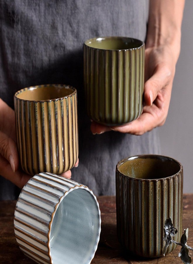 LILITURF Vintage Ceramic Mug, Japanese Tea Cup 6oz Striped Cup No Handle Drinking Cup for Latte Milk Water Beverage Juice Microwave and Dishwasher Safe, Kiln Transformation Cup (Brown) - Image 4