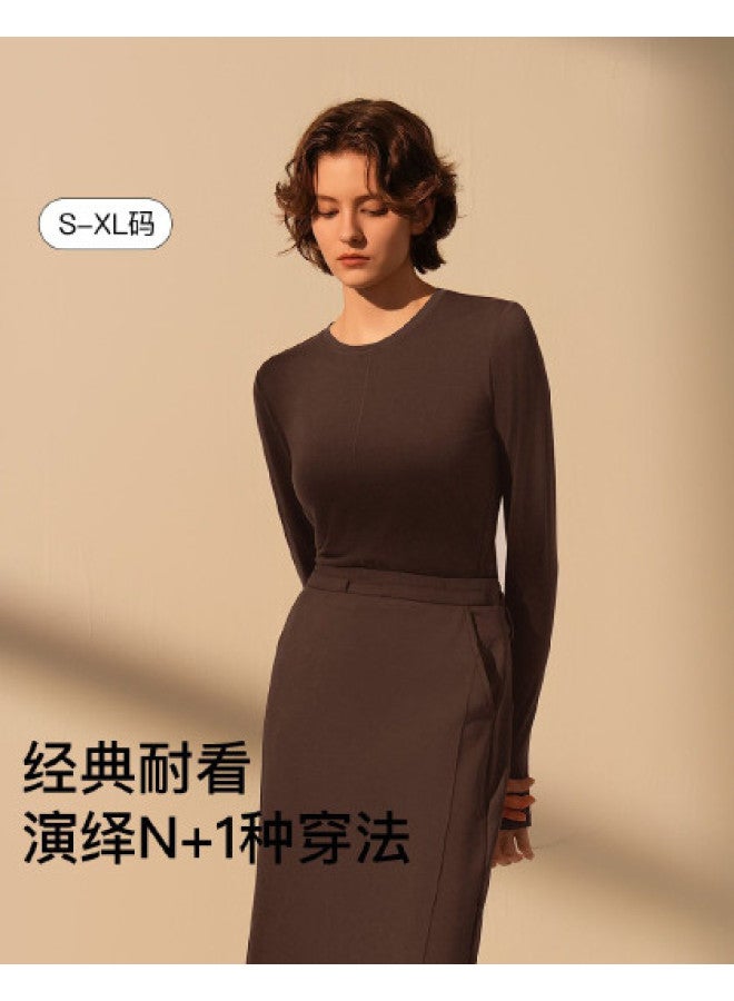 ubras Women'S Pure Color Wool Crewneck Base Layer Top - Image 1