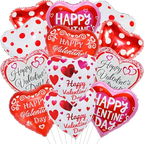 YOUDICT Happy Valentines Day Balloons 18 Inch Red Pink White Heart Balloons Valentines Heart Balloon for Valentine Day Romantic Decorations Special Night Party Supplies - Image 1