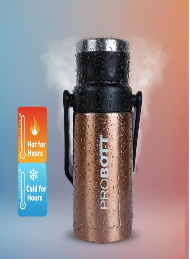 Probott Handy 1500 ml Thermosteel Vacuum Insulated Double Walled Flask 1+ Litre, Gold | Carry Handle | Camping | Leakproof | Gym | Sports | Office | Home | Kitchen | Hiking | Treking | Travel - Image 3