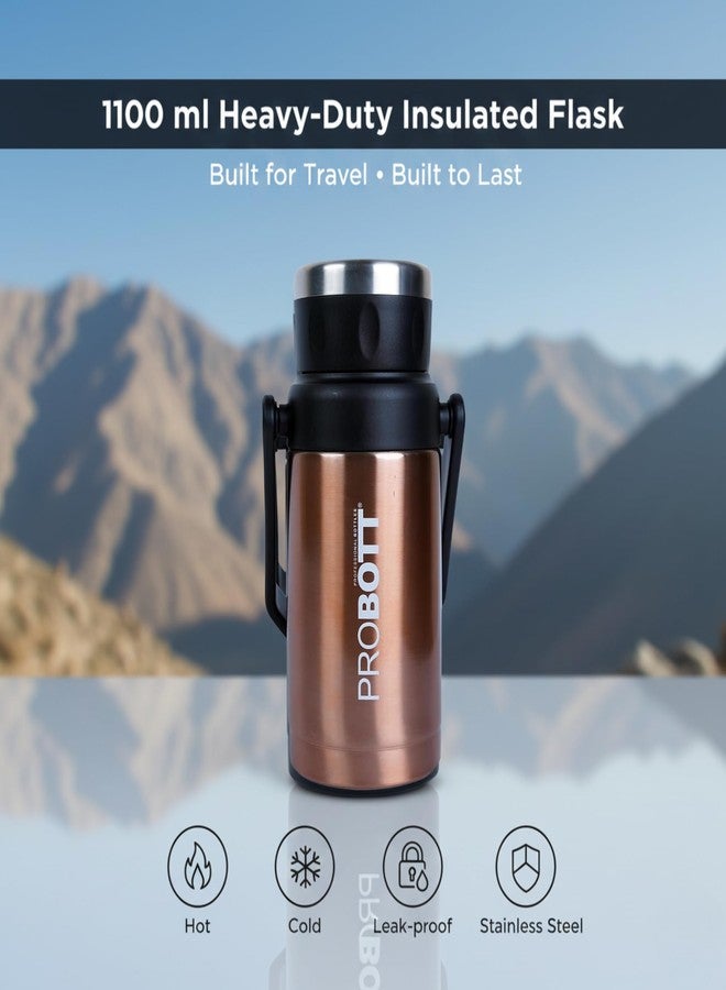 Probott Handy 1500 ml Thermosteel Vacuum Insulated Double Walled Flask 1+ Litre, Gold | Carry Handle | Camping | Leakproof | Gym | Sports | Office | Home | Kitchen | Hiking | Treking | Travel - Image 2