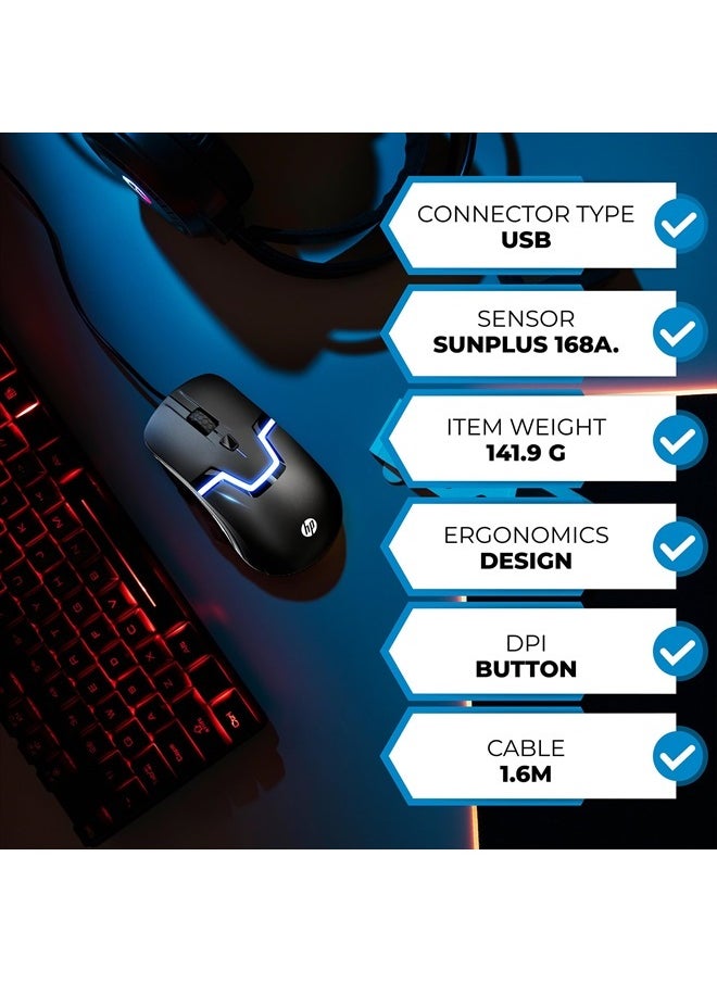 HP Wired RGB Gaming Mouse High Performance Mouse with Optical Sensor, 3 Buttons, 7 Color LED for Computer Notebook Laptop Office PC Home  - Image 3