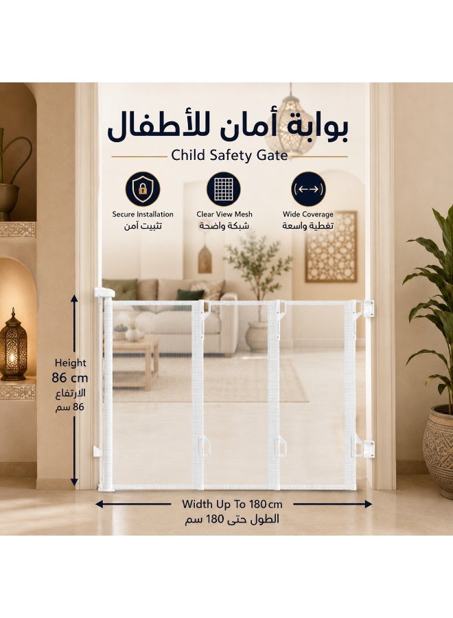 واميت بوابة أمان للأطفال، حاجز شبكي قابل للطي، ارتفاع 86 سم وعرض حتى 180 سم، مناسب للأبواب والممرات، أبيض - Image 1