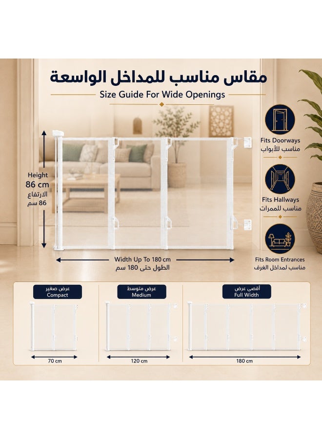 واميت بوابة أمان للأطفال، حاجز شبكي قابل للطي، ارتفاع 86 سم وعرض حتى 180 سم، مناسب للأبواب والممرات، أبيض - Image 2