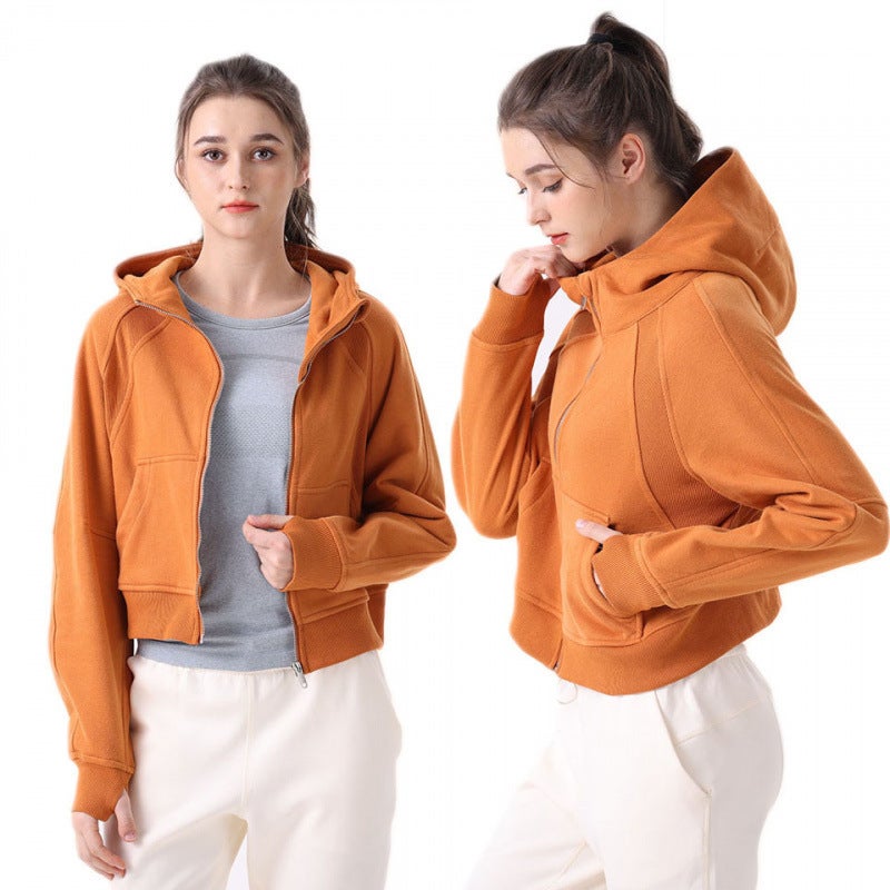 Women's Breathable Cotton Full-Zip Hooded Jacket for Yoga and Workouts, Relaxed Fit Long Sleeve - Image 5