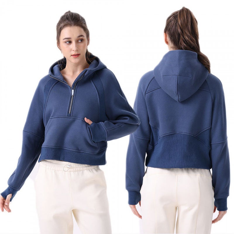 Women's Breathable Cotton Full-Zip Hooded Jacket for Yoga and Workouts, Relaxed Fit Long Sleeve - Image 1