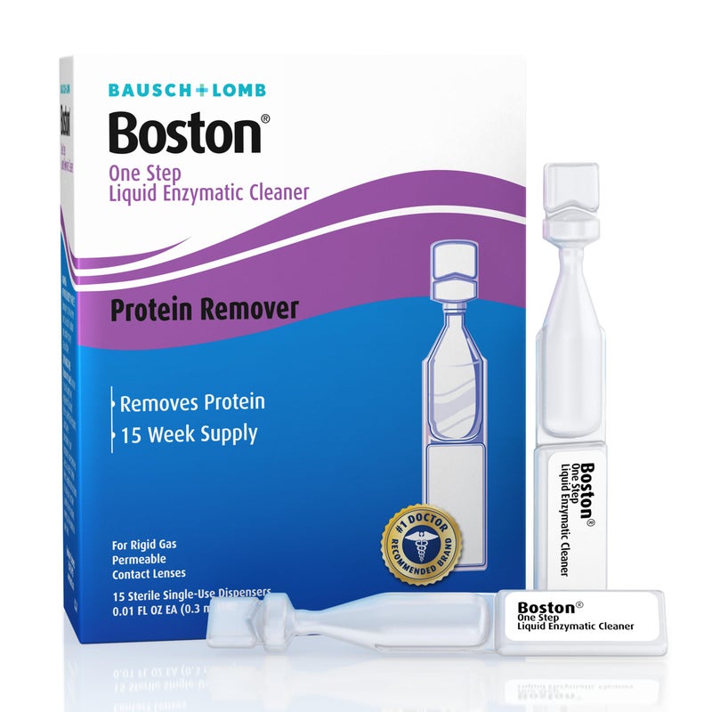 Boston One Step Liquid Enzymatic Cleaner, Preservative-Free Protein Remover for Rigid Gas Permeable (RGP) Lens, Sterile Single-Use Dispensers, 15 Count - Image 1