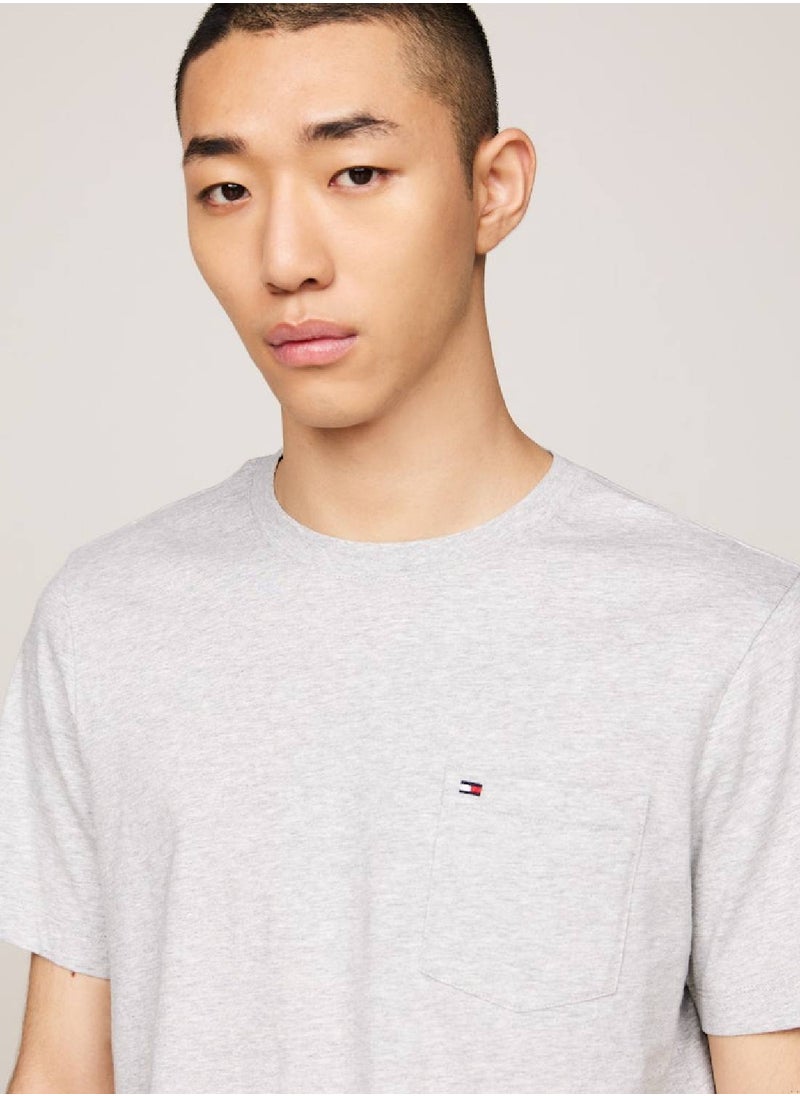 TOMMY HILFIGER Men's Crew Neck Patch Pocket T-Shirt -  Pure cotton, Grey  - Image 4