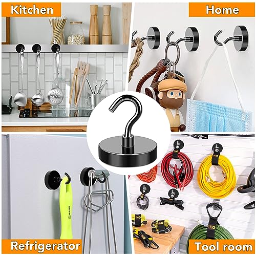 MIKEDE Magnetic Hooks Heavy Duty, 170LB+ Strong Black Magnets Hooks for Refrigerator, Rare Earth Neodymium Hooks with Epoxy Coating, Cruise Magnets with Hook for Hanging, Garage - 6 Pack - Image 5