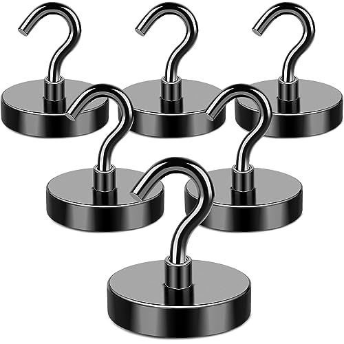 MIKEDE Magnetic Hooks Heavy Duty, 170LB+ Strong Black Magnets Hooks for Refrigerator, Rare Earth Neodymium Hooks with Epoxy Coating, Cruise Magnets with Hook for Hanging, Garage - 6 Pack - Image 1