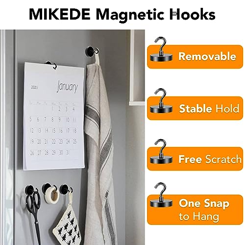 MIKEDE Magnetic Hooks Heavy Duty, 170LB+ Strong Black Magnets Hooks for Refrigerator, Rare Earth Neodymium Hooks with Epoxy Coating, Cruise Magnets with Hook for Hanging, Garage - 6 Pack - Image 4