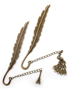 2 Pcs Metal Feather Bookmark, Retro Simple Bookmark with Creative Pendant, Suitable Gift for Friends, Family, Parents, Lovers of Antiques and Reading