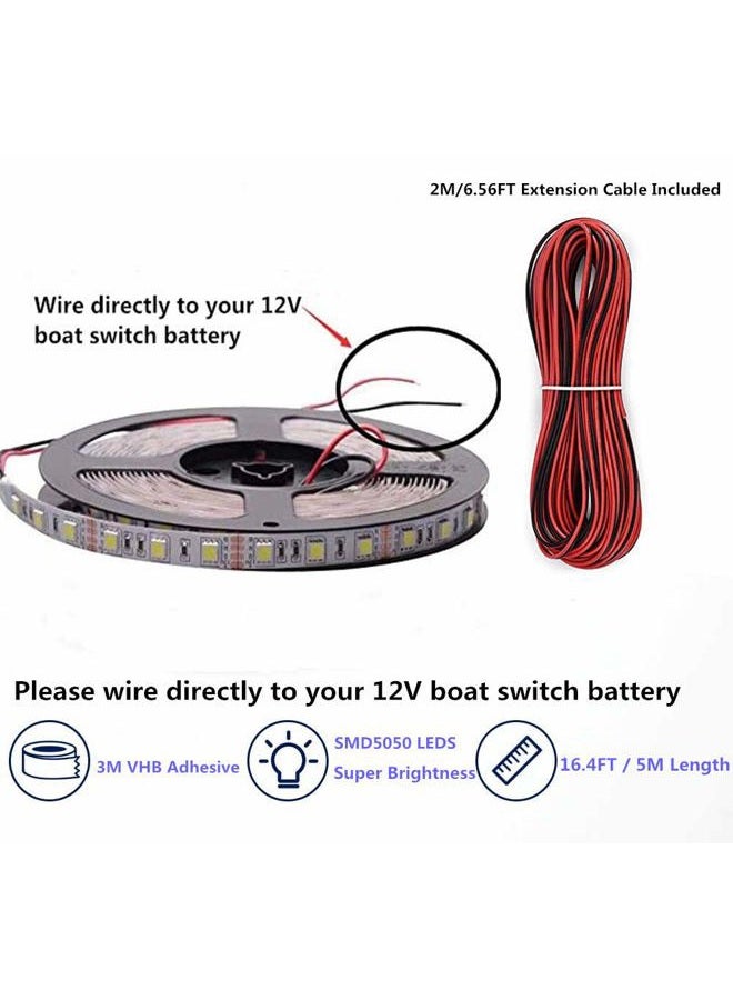 Vbakor Pontoon LED Strip Lights, 12V 5M/16.4FT Waterproof Marine LED Light Boat Interior Lights, Boat Deck Light for Night Fishing, Ideal for Pontoon and Fishing Boat, Extension Cable Included (White) - Image 2