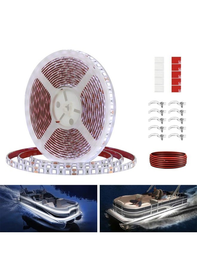 Vbakor Pontoon LED Strip Lights, 12V 5M/16.4FT Waterproof Marine LED Light Boat Interior Lights, Boat Deck Light for Night Fishing, Ideal for Pontoon and Fishing Boat, Extension Cable Included (White) - Image 1