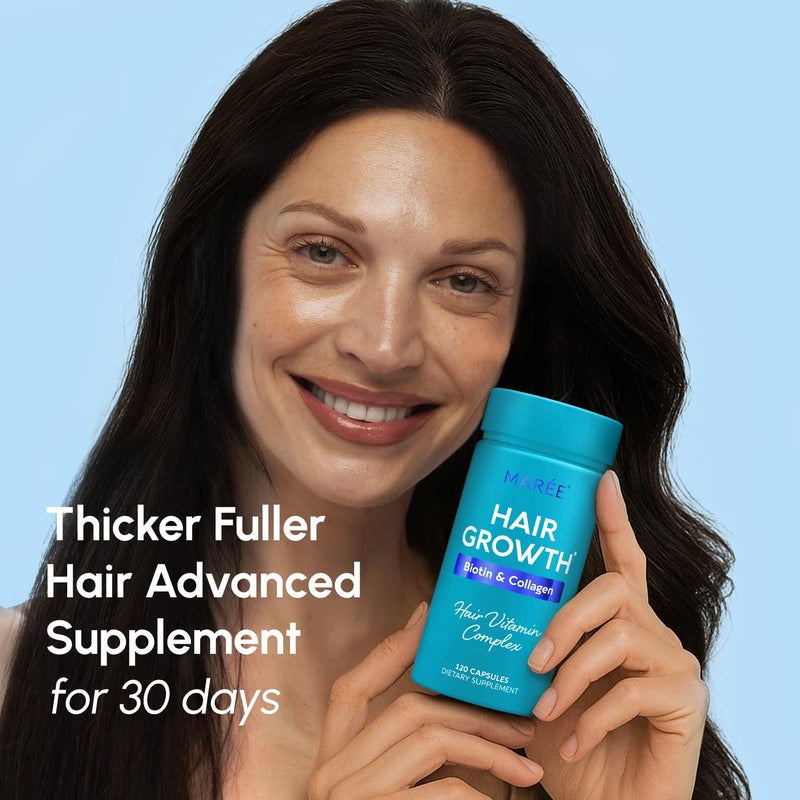 MAREE Hair Growth Vitamins - Faster Thicker Hair Growth Products - Biotin & Collagen Complex Hair Growth Supplements - Hair Vitamins for Hair Loss for Women & Men - Vitaminas Para El Cabello 120 Pills - Image 2