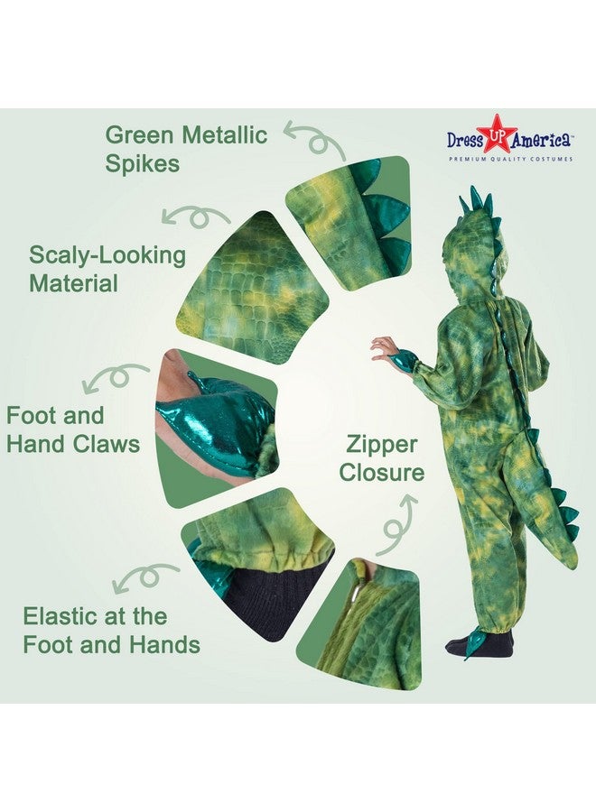 Dress Up America Dress Up America T-Rex Costume for Kids - Dinosaur Costume for Boys and Girls - Green Dino Jumpsuit (Small)  - Image 3