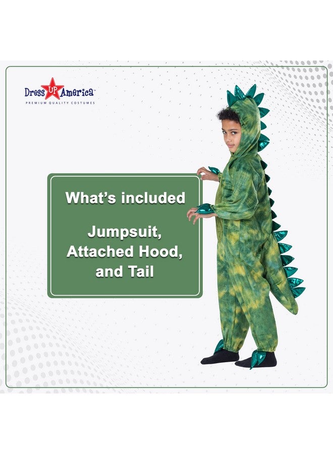 Dress Up America Dress Up America T-Rex Costume for Kids - Dinosaur Costume for Boys and Girls - Green Dino Jumpsuit (Small)  - Image 2