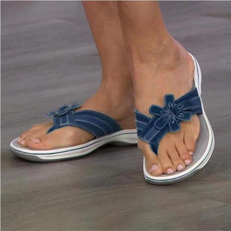 Cross-border large size sandals female 2022 summer new European and American flat bottom flowers home flip-flops foreign trade slippers Lightblue 39 - Image 3