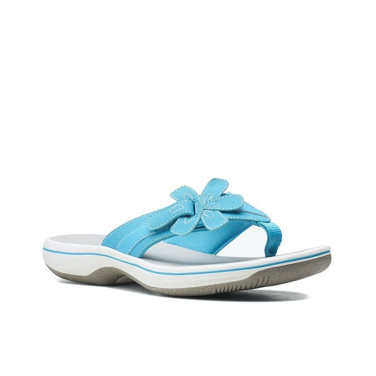 Cross-border large size sandals female 2022 summer new European and American flat bottom flowers home flip-flops foreign trade slippers Lightblue 39 - Image 1