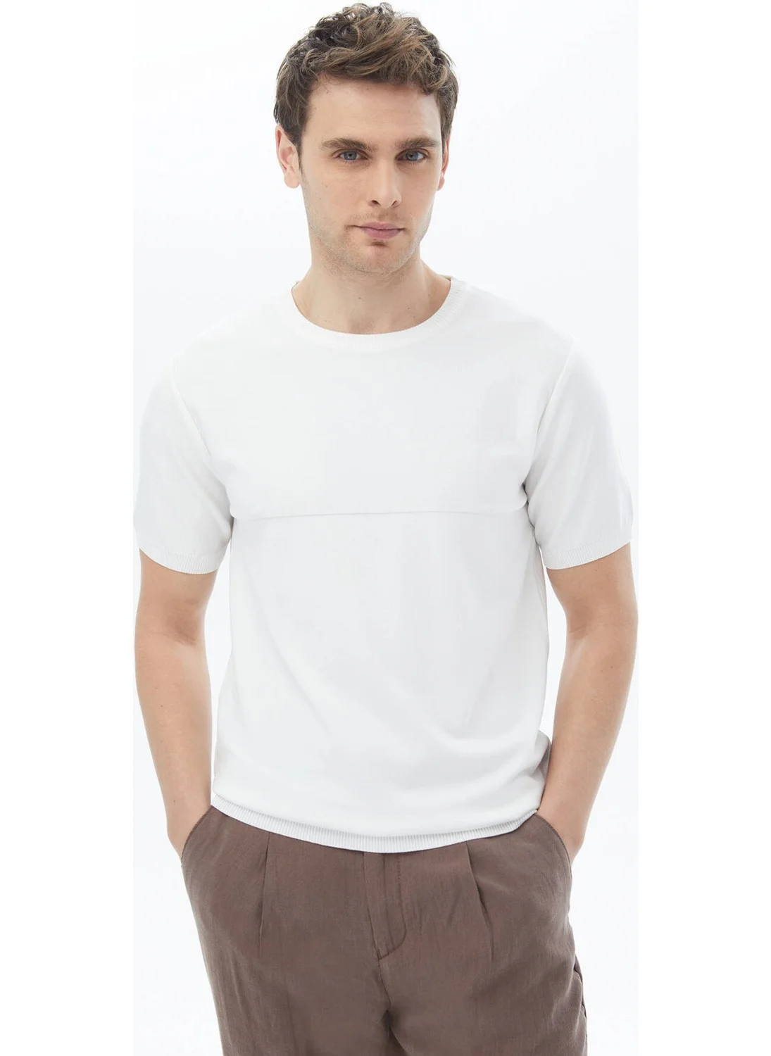 Kip White Crew Neck Reverse Knit Sweater