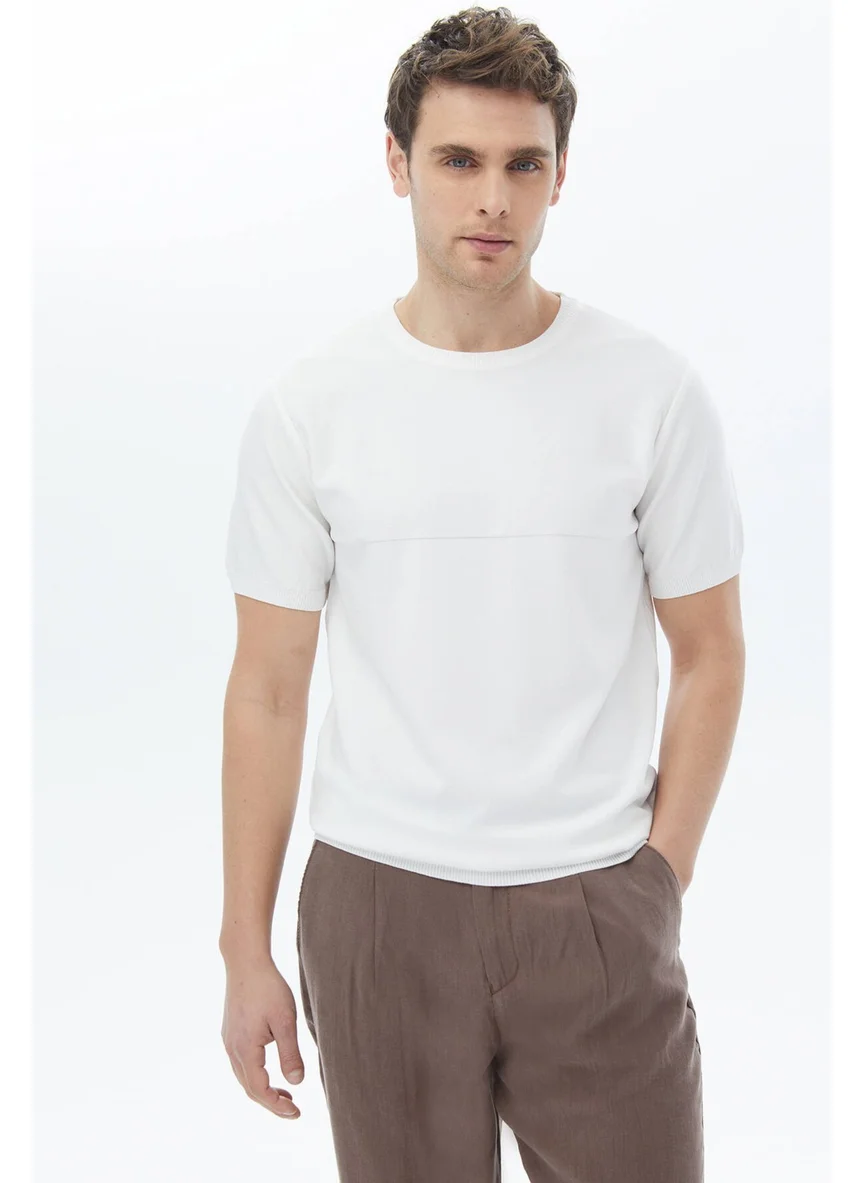 Kip White Crew Neck Reverse Knit Sweater