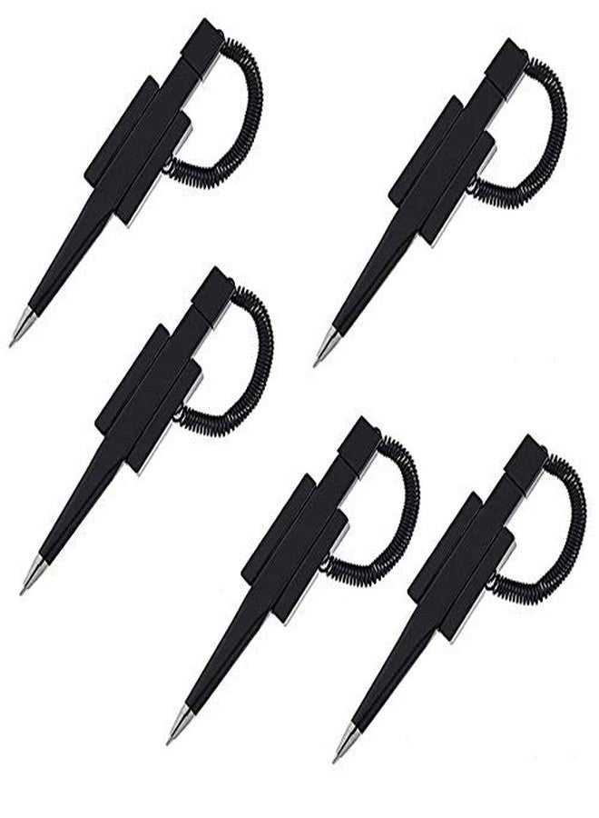 NOBO 5 Pack Counter Coil Corded Wedgy Pen with Adhesive Backing, Great for Clipboards, Medium 1.0mm Tip Black Ink (5 Pack Counter Pen) - Image 1