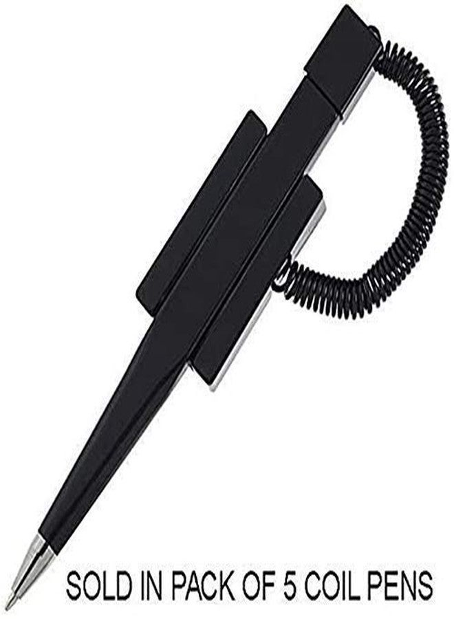 NOBO 5 Pack Counter Coil Corded Wedgy Pen with Adhesive Backing, Great for Clipboards, Medium 1.0mm Tip Black Ink (5 Pack Counter Pen) - Image 2