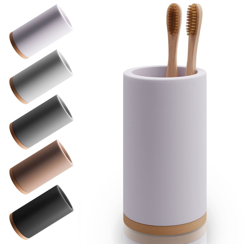 Matani Bamboo Toothbrush Holder Diatomite Tooth Brush Organizer  Storage Stand for Small Bathroom  Counter  Removable Base  Drain Holes WaterAbsorbent  QuickDrying Off White